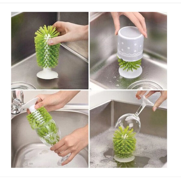 Perie pentru chiuveta pentru curatat si spalat pahare, cesti si cani, cu ventuza, 17cm