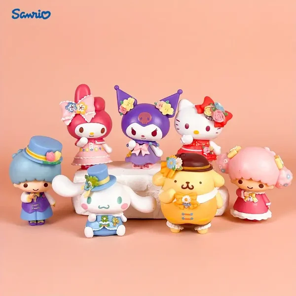 Set 7 figurine Sanrio Lovers Club, Kitty, My Melody, multicolor, 6 cm